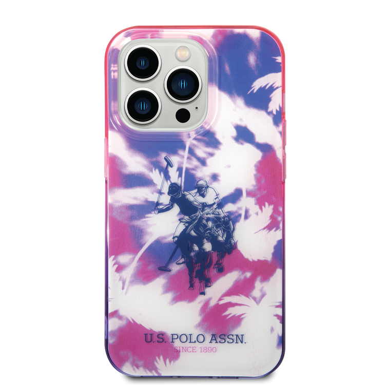  كفر USPA PC/TPU IML مع تصميم النخيل المصبوغة وشعار الحصان لهاتف iPhone 14 Pro - أرجواني
