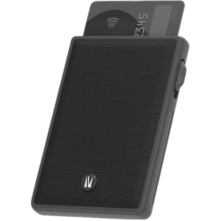 Levelo Lusso MagSafe Card Holder with Strong MagSafe Magnet, Saffiano PU Leather, 3 Card Slots, Card Pop-up Button - Black