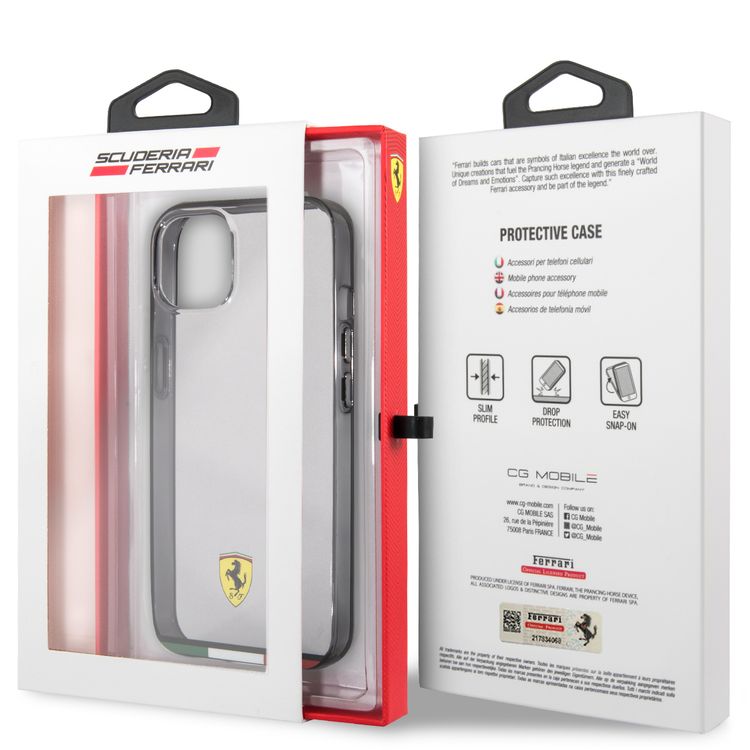 CG MOBILE Ferrari Italia Stripe Transparent Hard Case Print Logo Compatible for iPhone 13 Mini (5.4") Scratches Resistant, Easy Access to All Ports