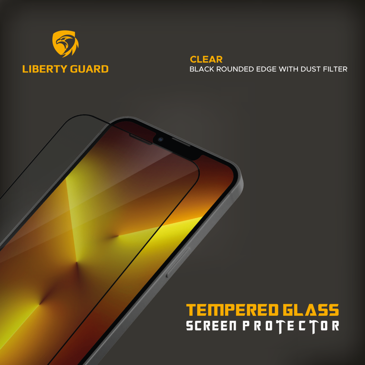Liberty Guard Full Cover Rounded Edge Screen Protector for iPhone 13 Pro Max with Dust Filter, Anti Shock & Anti Impact - Black