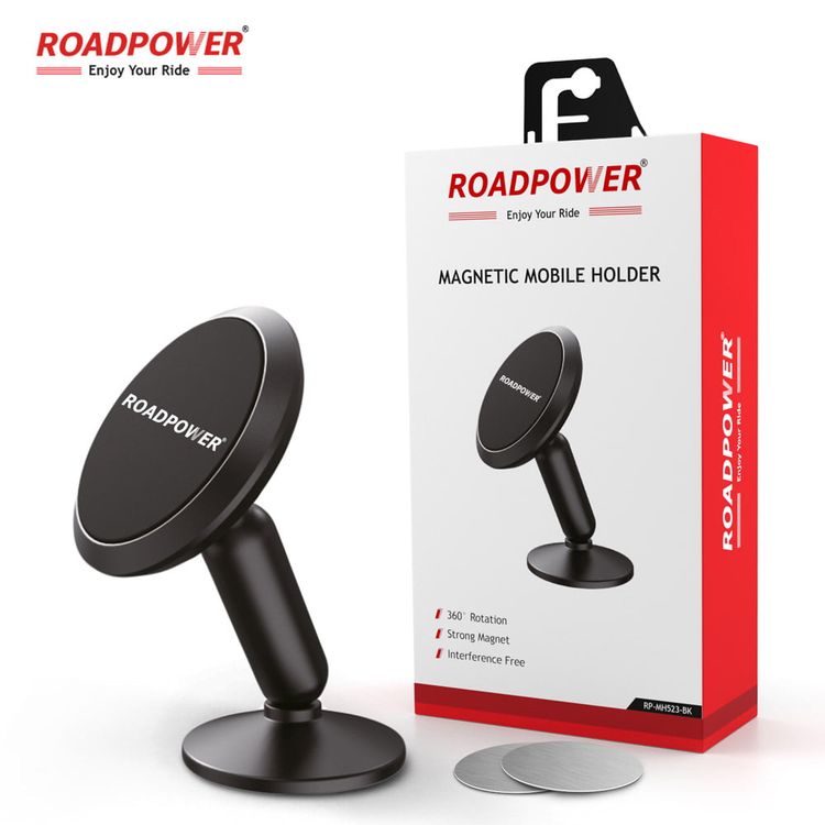 حامل الهاتف المحمول للسيارة من ROADPOWER، حامل مغناطيسي للوحة القيادة، لوحات معدنية، متوافق مع جميع الهواتف المحمولة