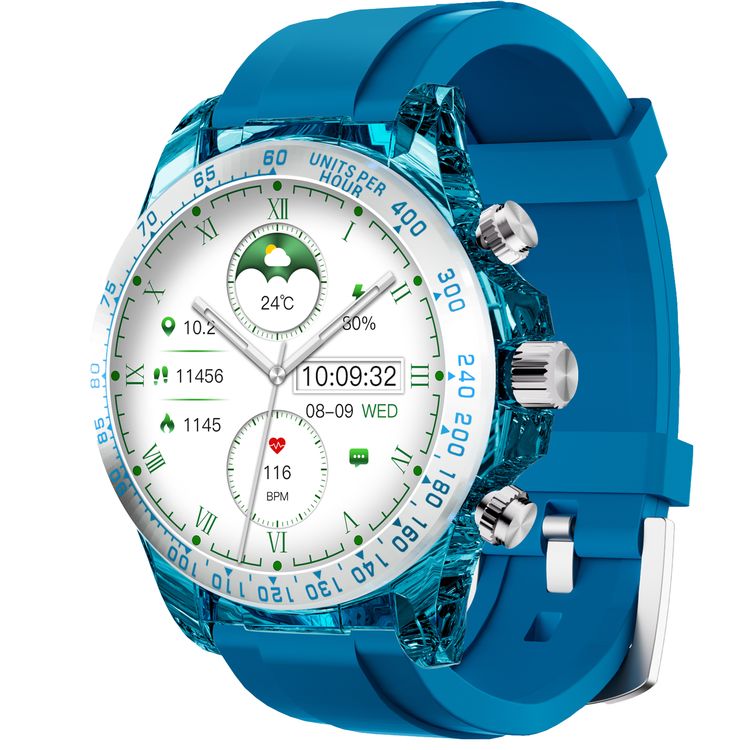 Porodo Raytona Smart Watch for Android and iOS Mobile Phone, 1.43" Touch Display, Wireless Charging, Multiple Sport Modes, Bluetooth Calling, Health Monitoring - Blue
