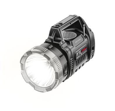 Porodo LifeStyle Outdoor 3-in-1 Adventure Flashlight and Speaker with FM Radio and Bluetooth Speaker, 10W LED, 5W COB, 1000+300 Lumens Brightness,  8000mAh Li-Ion Battery - Black