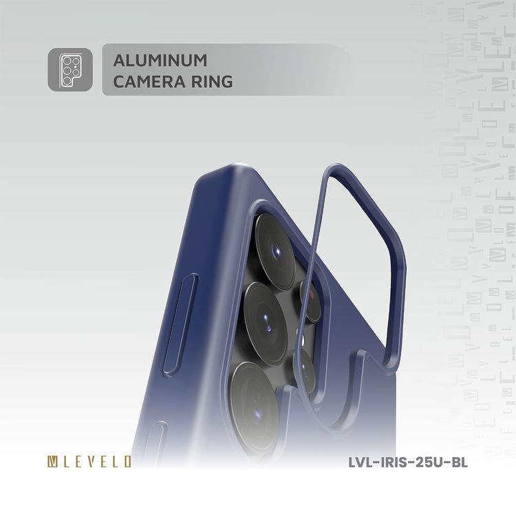 جراب Levelo Iris لهاتف Samsung Galaxy S25 Ultra متوافق مع MagSafe، مصنوع من مادة السيليكون السائل الممتازة، وزوايا مقاومة للصدمات، وحلقة كاميرا معدنية، ومغناطيس MagSafe قوي - أزرق