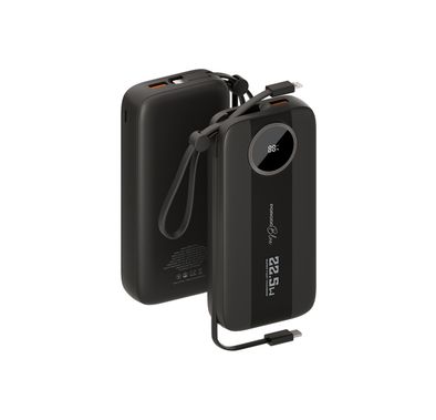 Porodo Blue Specca II 20000mAh Multi-Port Power Bank with Type-C & Lightning Cable, Smart Display, Simultaneous Charging, ABS+PC Material - Black