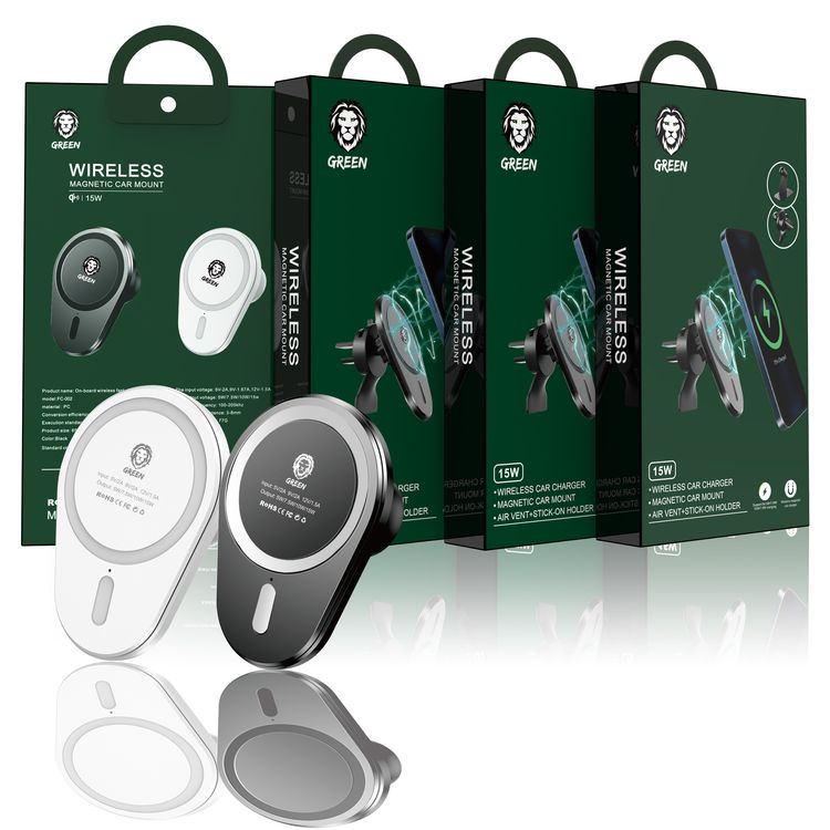 Green Lion Wireless Magnetic Car Charger 15W - White