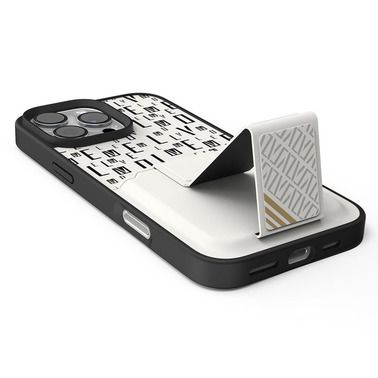 حافظة Levelo Morphix Gripstand مع حامل بطاقات لهاتف iPhone 16 Pro، حامل بطاقات مدمج، زوايا مقاومة للصدمات، ملمس نحيف بدون غطاء، حافة كاميرا مرتفعة، مادة فائقة المتانة - أبيض