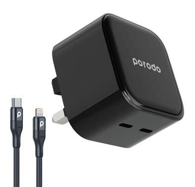 Porodo Super-Fast Dual USB-C Wall Charger With 1.2m Type-...