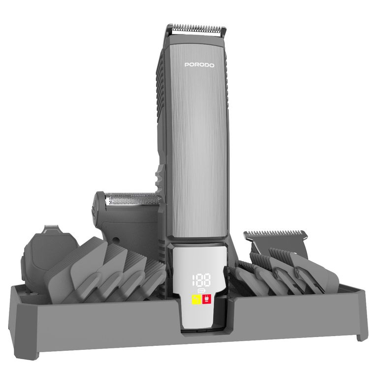 Porodo Lifestyle 14-in-1 Trimming Kit with IPX6 Waterproof Rating, Length Customization, Cord & Cordless Use,  600 mAh Battery Capacity - Silver 