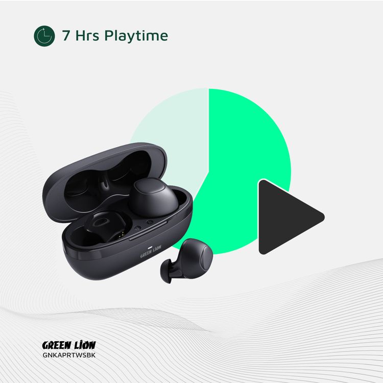 Green Lion Kaprun True Wireless Earbuds with Environmental Noise Cancellation, Up to 7 Hours of Playtime, 5.3 Bluetooth Version, IPX4 Waterproof, In-Ear Design - Black