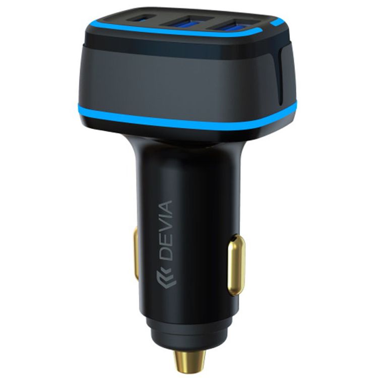 Devia Extreme Speed Dual USB+TYPE-C Full Compatible Fast Car Charger 85W, Soft LED Indicator, 3 Ports All Quick Charge, USB1 & USB2 & Type-C, 12V-24V Wide Voltage Input - Black