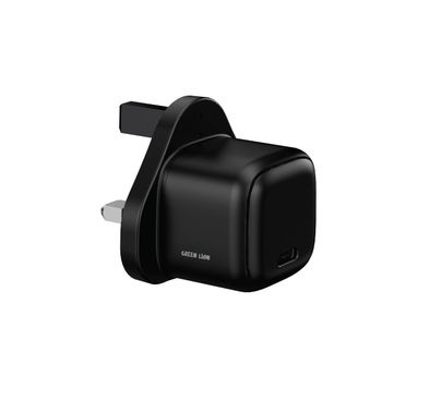 Green Lion NEXIO Single Port Wall Charger with UK Plug, 30W Power Delivery, Flame Retardant PC Material, Charging Protection, PD 3.0 + PPS, USB-C Port - Balck