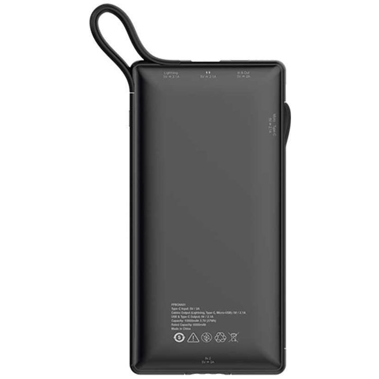 Powerology 6 in 1 Power Bank Station 10000mAh With Built-in Cable, Portable Power Bank, 1 Rapid Recharging Station, Type C Charging Ports - Black