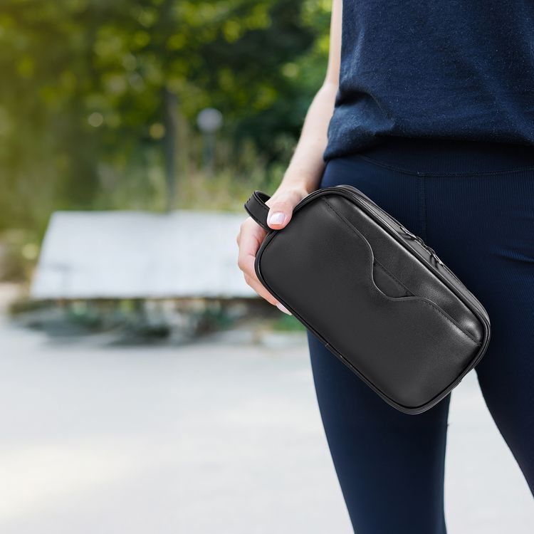 Porodo Lifestyle MagSafe Travel Organizer Pouch with Phone Holder, Two-Way Zipper, Strong Magnets, Compact & Lightweight, Organized Storage Design - Black