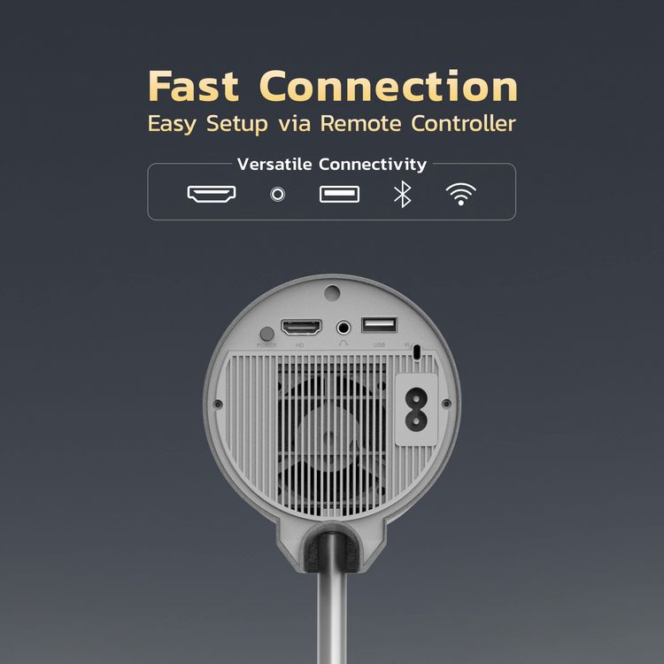 Porodo Lumino Smart FHD Projector with Adjustable Telescopic Stand, 100" Ultra Wide Screen, Android 13, Remote Controller, 2.69" LCD Panel Size, ×1 HD Multimedia & ×1 USB-A & ×1 Audio Inerface, 30"-100" Projection Size, 1-3m Projection Distance, Cinematic Screen Viewing - Gray