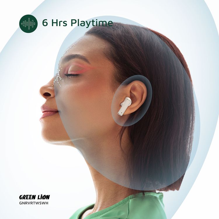 Green Lion River True Wireless Earbuds with ANC + ENC Clarity, Up to 7 Hours of Playtime, Smart in-Ear Detection, Bluetooth Version 5.4, -42dB Noise Reduction, 35 Hours Standby Time - White
