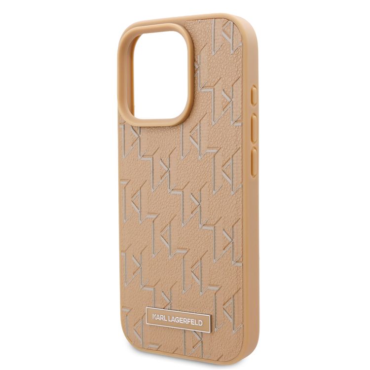 Karl Lagerfeld PU Hard Case for iPhone 16 Pro Max with Karl Lagerfeld Hot Stamp, Slim Profile, Lightweight, Sustainable Packaging, Comfortable Grip, Easy Snap-on  - Beige
