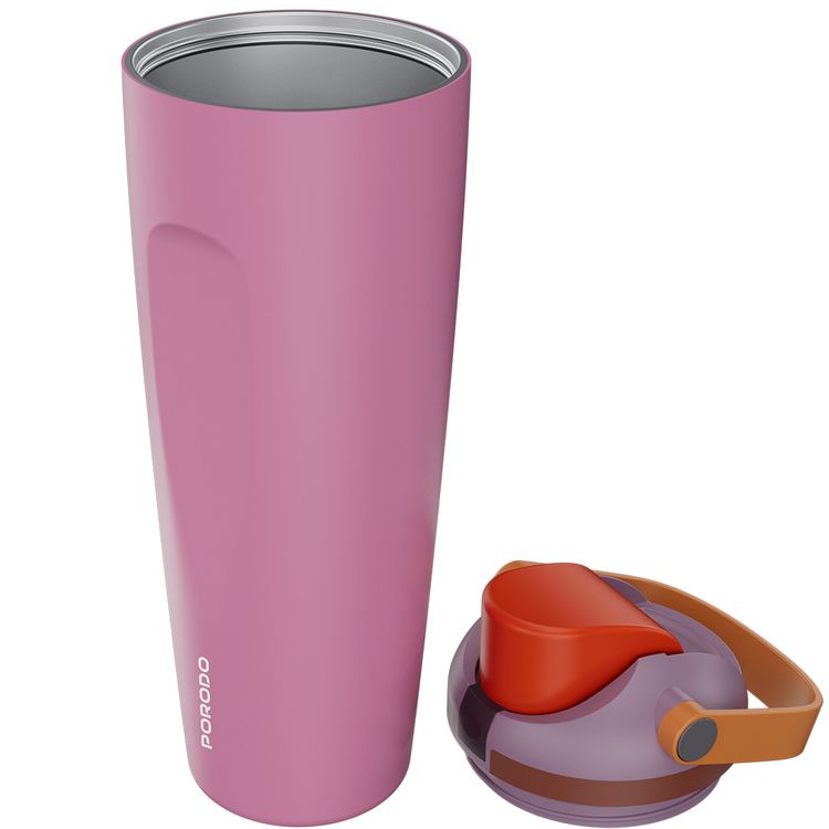 Porodo Stainless Steel Double-Walled Bottle with 900mL Capacity, Leak-Proof Seal, Plastic Straw Included, Portable Design, High-Capacity Hydration - Pink