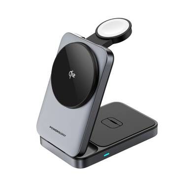Powerology 3-in-1 Foldable Wireless Magnetic Charging Hub...