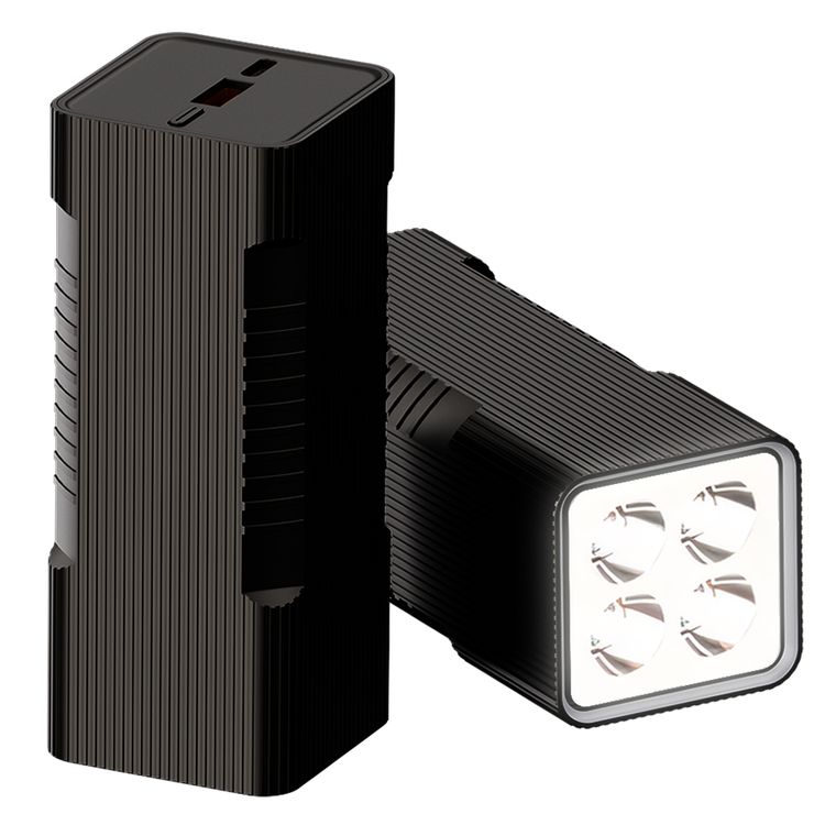 Porodo Lumera 10000mAh Power Bank with Built-in Flashlight, High-Speed Charging, Built-in Safeguards, USB-A & USB-C Output, 350 Lumens Brightness - Black