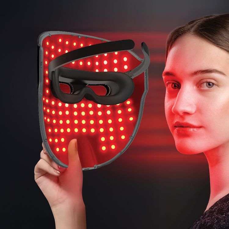 قناع علاج البوردو للحياة البارودو هالة مع ضوء بارد 7 ألوان ، عملية لاسلكية ، ما يصل إلى 50 دقيقة من الوقت ، سعة بطارية 400 مللي أمبير ، الطاقة ذات التصنيف 5W ، واجهة شحن النوع C ، معبد يمكن ارتداؤها ، العناية بالبشرة الشاملة-أسود-أسود