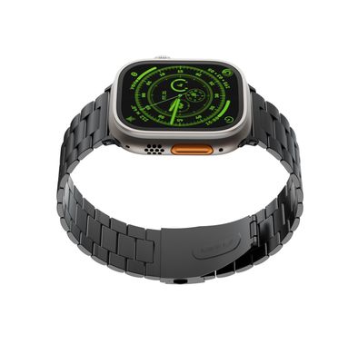 Levelo Monet Stainless Steel Watch Strap with Adjustable Links for Apple Watch 49/46mm, Hypoallergenic Material, 24/7 Wearability, Anti-Oxidation Technology, Compatible with SE, Series 9, 8, 7, 6 & 5 - Black