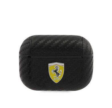 سي جي موبايل جراب فيراري من مادة بولي كربونات وبولي يوريثان بشعار الكربون الأصفر درع معدني متوافق مع ايربودز برو ، مقاوم للخدش ، ممتص للصدمات ، حماية من السقوط ، وغطاء سيليكون واقٍ من الغبار مرخص رسميًا - أسود