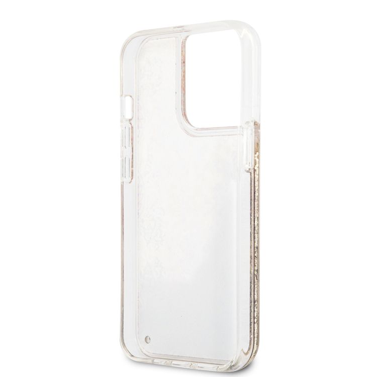 CG MOBILE Guess GUHCP13XLFLSD Liquid Glitter Hard Case, Charms Hard Phone Case, Compatible for iPhone 13 Pro Max, Shock-Absorption Mobile Case Officially Licensed - Paisley Gold