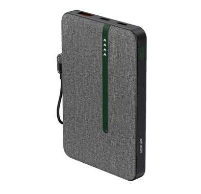 Green Lion KYOTO 10000mAh Power Bank with USB-C to USB-C Cable Strap, LED Indicator, 20W PD Fast Charging, 22.5W Output Power, Flight Approved - Black 