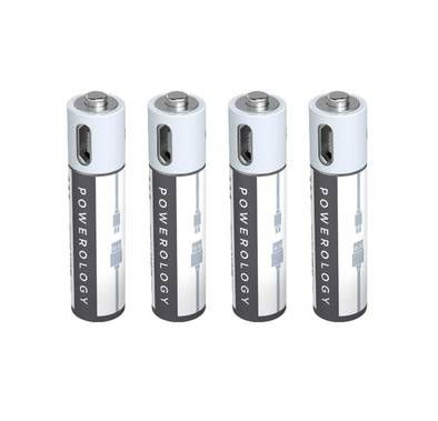 Powerology USB-C Rechargeable Lithium-ION AAA Battery 4pc...
