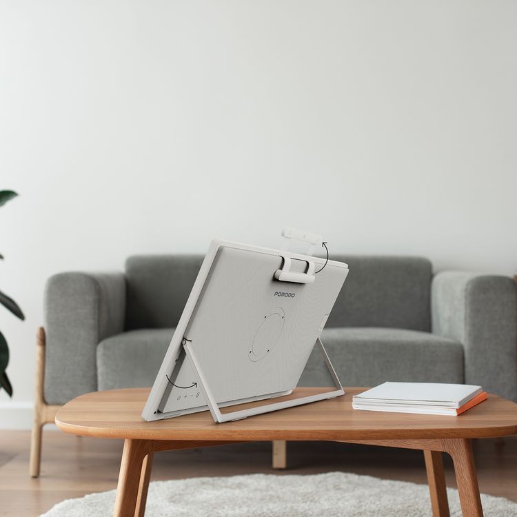 Porodo Naspanora Portable Smart Tablet with 24.5" FHD Touch Screen, Android 14, 8GB RAM, 2 Hours Charging Time, 8MP Camera, Wi-Fi 6, Bluetooth V5.2, Studio-Level Sound Quality - White