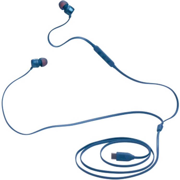 JBL T310C USB-C Wired Earphones, High Resolution Audio, Tangle-Free Flat Cable, Digital to Analog Converter, Compatible with PCs/Mobiles/Gaming Consoles, Pure Bass Sound - Blue