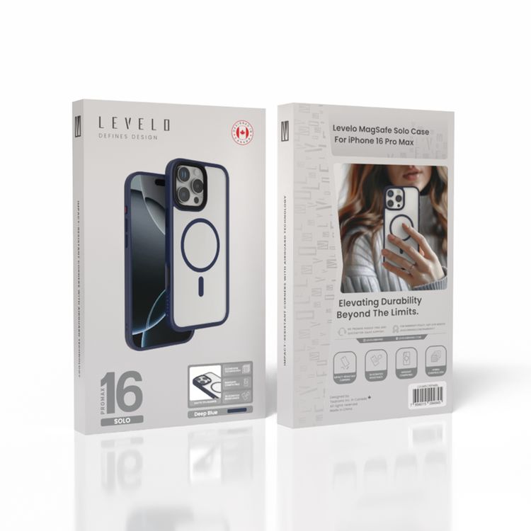 Levelo MagSafe Solo Case for iPhone 16 Pro, Clearview Technology, 3H Scratch Resistance, Hybrid Construction - Deep Blue