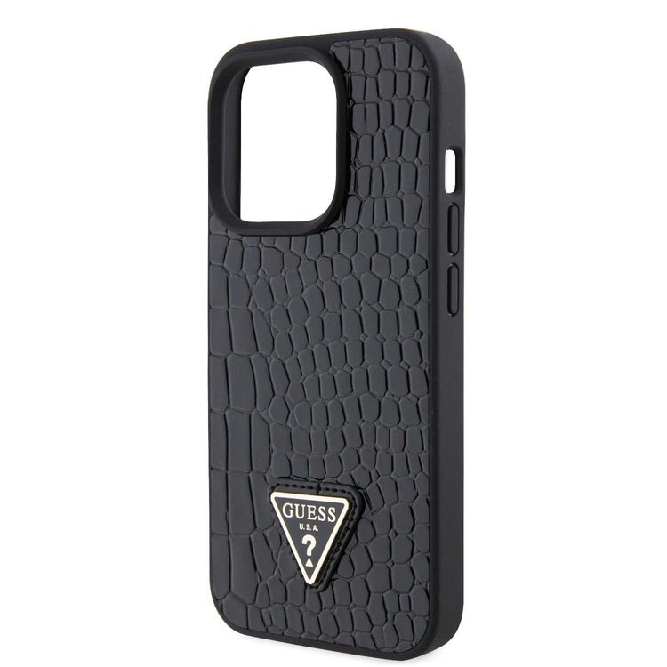 Guess Croco Case with Triangle Logo - Black - iPhone 15 Pro