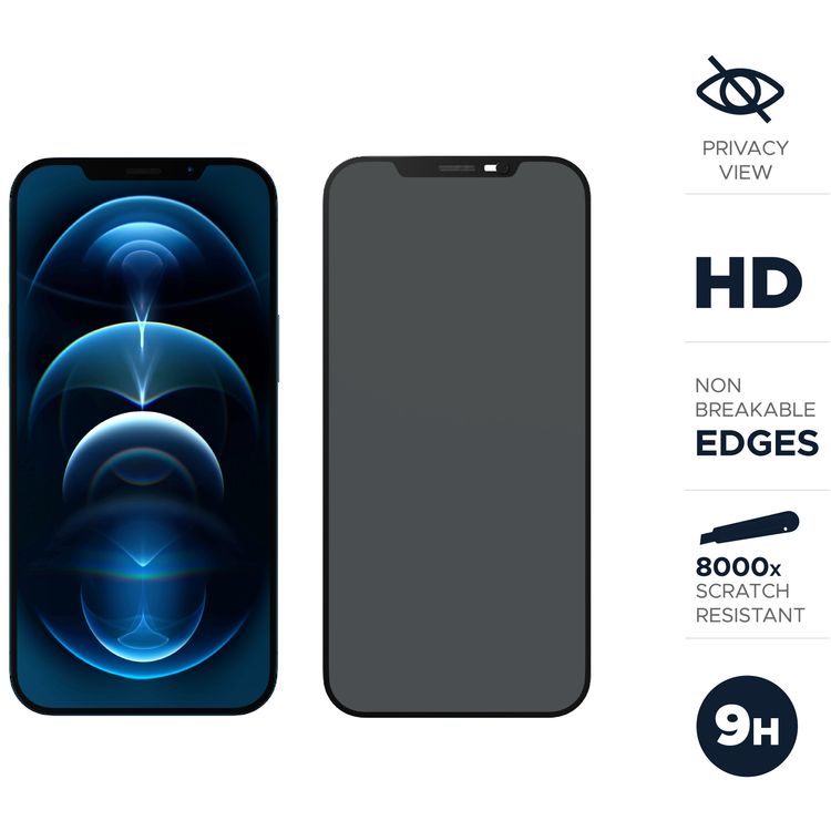 Levelo 9H Privacy Twice Tempered Glass Screen Protector Compatible for iPhone 12 Pro Max (6.7") Anti-Scratch - Non-Breakable Edges - Anti-Peeping Screen Guard Protector - Black