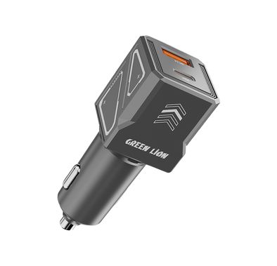 Green Lion Dual Volt Car Charger with PD 30W, QC 30W, USB-A & USB-C Ports, 60W Total Output, Heat Dissipation, Charging Protection - Gray
