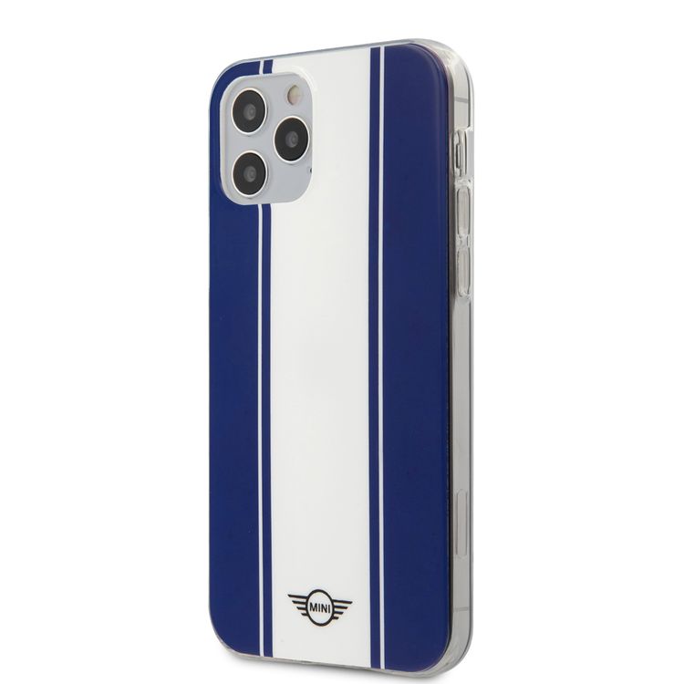 Mini Cooper PC/TPU Horizontal Stripes Hard Case for iPhone 12 Pro Max (6.7") - Navy Blue