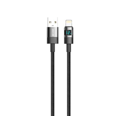 ‏كابل Green Lion LED Display Braided ‏1م من ‏USB-A ‏إلى Lightning، شحن بقوة 30W، للشحن والمزامنة، آمن ومضمون، سرعة نقل بيانات تصل إلى 480 ميجابت في الثانية - أسود