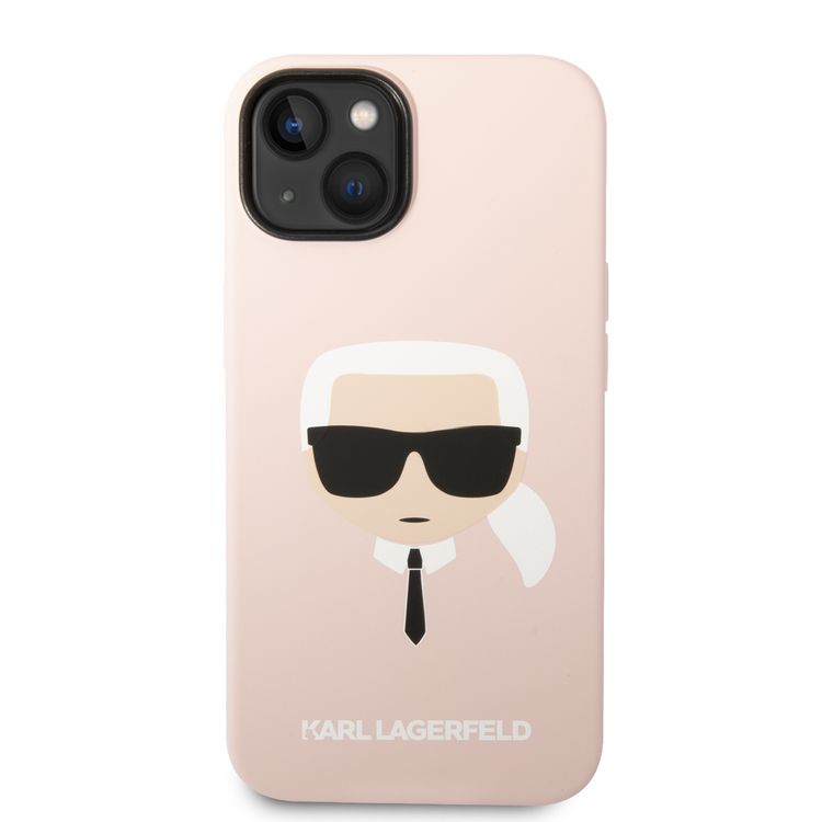 Karl Lagerfeld Liquid Silicone Case with Karl Head Logo iPhone 14 Compatibility - Pink