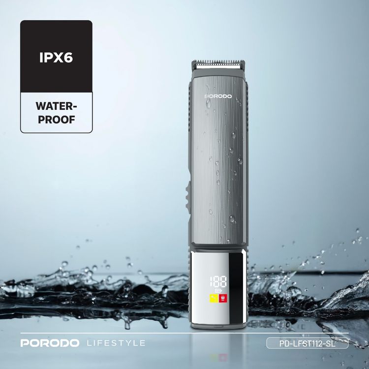 Porodo Lifestyle 14-in-1 Trimming Kit with IPX6 Waterproof Rating, Length Customization, Cord & Cordless Use,  600 mAh Battery Capacity - Silver 
