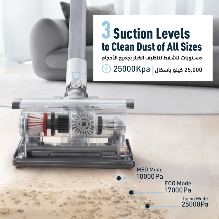 مكنسة كهربائية لاسلكية من باورولوجي مع شاشة عالية الدقة وبطارية قابلة للفصل، 3 مستويات سرعة، محرك بقوة 350 وات، بطارية ليثيوم أيون، 2000 مللي أمبير في الساعة - رمادي غامق