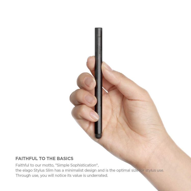 Elago Slim Stylus Pen, Completable With iOS & Android Series, Soft touch pen-point for better screen-protection, Extra Rubber Tip included, Black