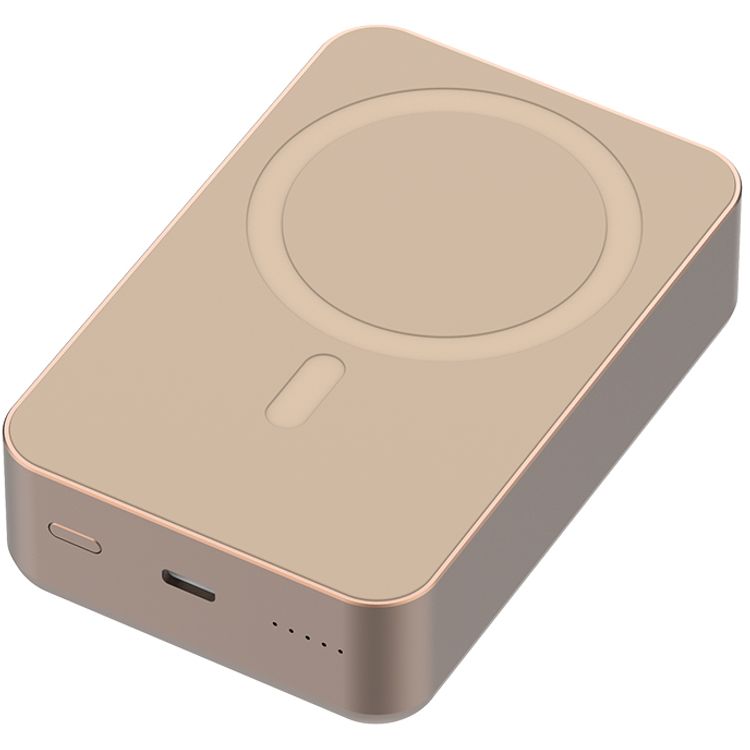 Powerology 20000mAh MagSafe Aluminum Power Bank with Battery Level Indicator, Lightweight & Compact Design, Fast & Simultaneous Charging, Type-C Input & Output, 15W Wireless Output - Desert Titanium