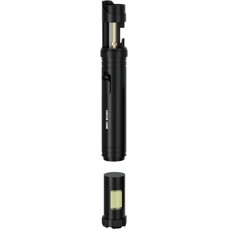 Green Lion Jet Lighter X LED Torch Flame Lighter with 3-Lighting Modes, Zinc Alloy Case, Refillable Butane Chamber, Anti-Leak Valve, Wind-Resistant Flame, Multipurpose Torch Lighter, Flame Lock Switch, Built-in Bottle Opener, Emergency Window Breaker, Extendable Height Up to 910mm - Black 