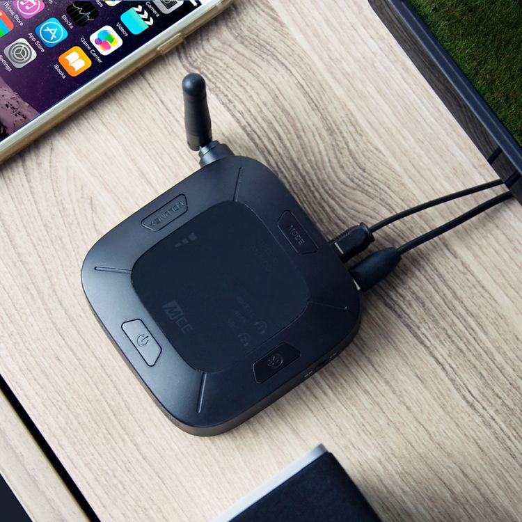MEE audio - Connect Hub, Bluetooth Audio Transmitter and Receiver, Dual Bluetooth Connection, Conect Two Devices Simaltaneously, Long Range up to 30m, Easy - Voice Assisted Set-Up with aptX LL/HD (Black)
