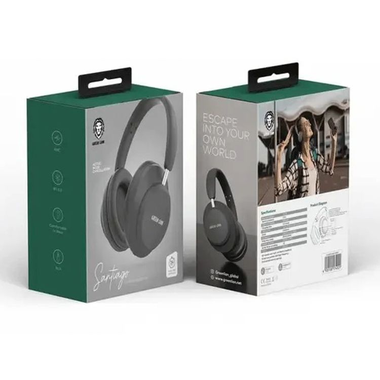 Green Lion Santiago Wireless Headphones, 300mAh Battery Capacity, 24 Hours Play Time, 2.5 Hours Charging Time, 10m Transmission Distance, Built-in Microphone - Black  