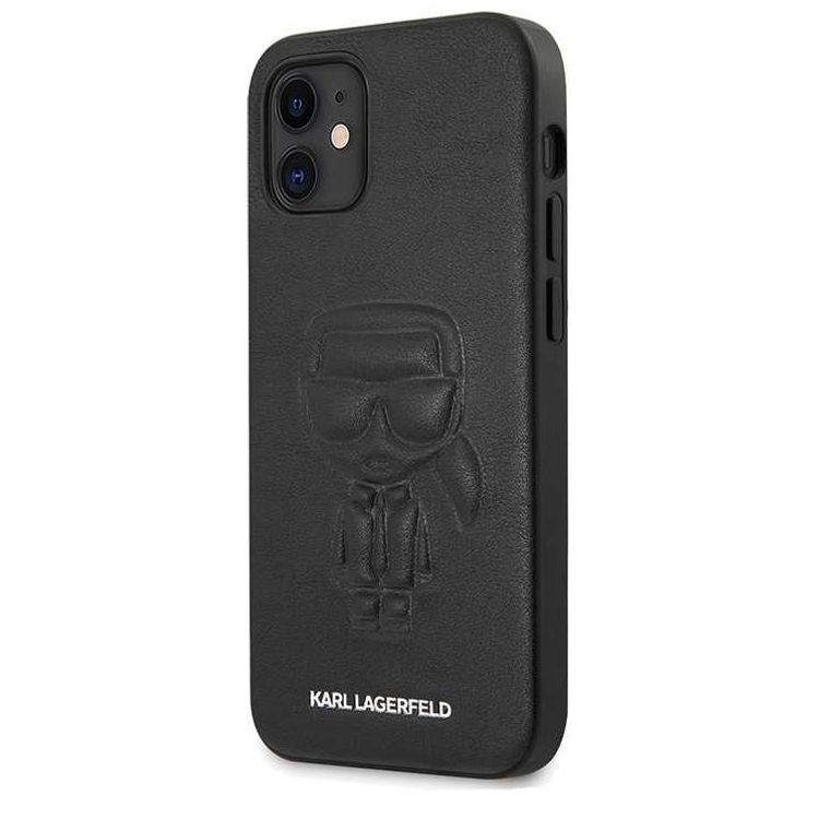 Karl Lagerfeld PU Leather Case Ikonik Outline Embossed and Metal Logo for Apple iPhone 12 Mini (5.4 ) - Black