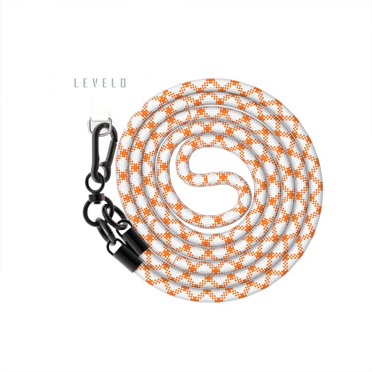 Levelo Everly Phone Crossbody Lanyard, 1.2m, Polyester Fiber, Metal Finish, Lightweight, Durable Material, Adjustable Straps, Universal Compatibility, Hypoallergenic Material - Orange / White