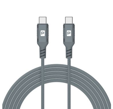 Powerology Power Sync Weave USB-C to USB-C Cable with 1.2m Length, 20000 Bends Lifespan, Braided Nylon Material, Tangle-Free Design, Fast Charge & Data Transfer, 60W Power Delivery - Dark Gray