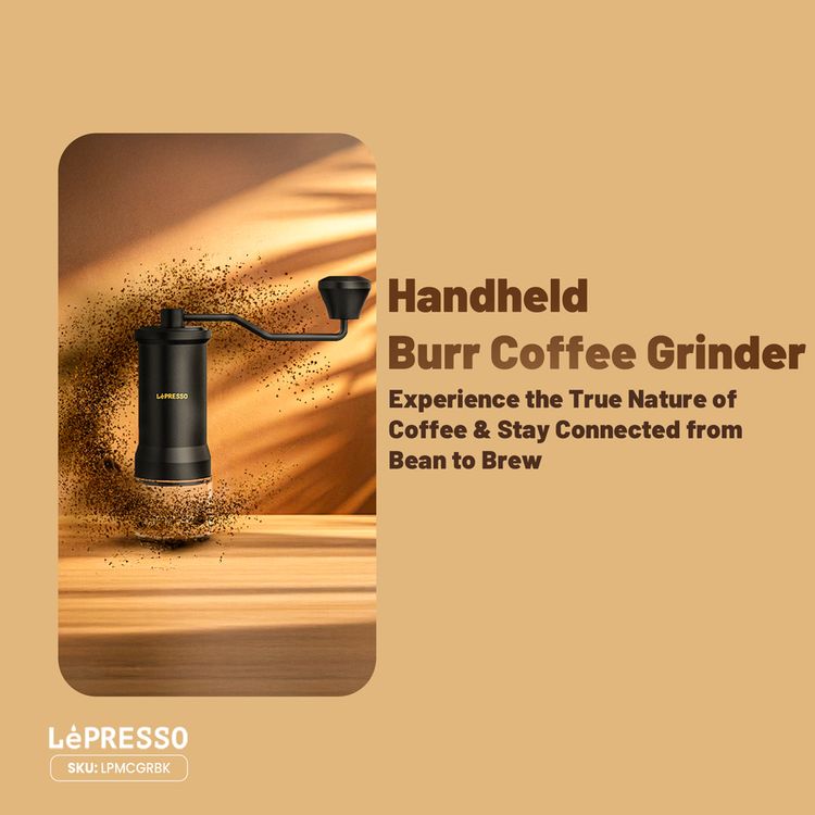 LePresso Handheld Burr Coffee Grinder with High-Precision Grinding, Stainless Steel & Glass & ABS Material, 30-35g Capacity, Cleaning Brush Included, Perfect Grip - Black
